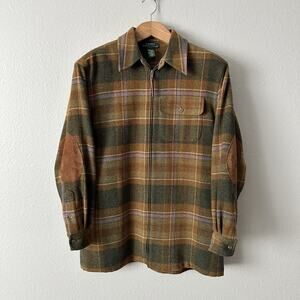 LRL 100% Lambswool Plaid Zip Front Shacket Elbow Patches Women’s Size Small